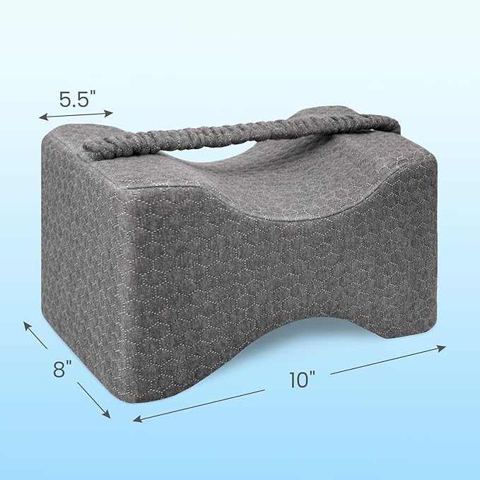 Memory Foam Knee Pillow, Leg Pillow for Side Sleeping, Contour Support Ergonomic Knee Pillow with Cover and Strap, for Side Sleepers, Spine Alignment, Hip, Back and Joint Pain Relief
