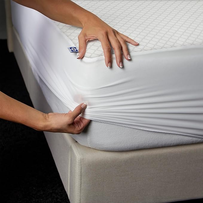 Sealy Spot and Stain Protection Fitted Mattress Protector- King Size Soft Polyester Waterproof Mattress Cover