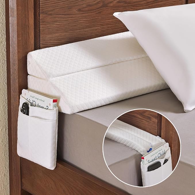 Adjustable Full Bed Wedge Pillow for Headboard Gap 0-8", 54"x10"x6" Bed Gap Filler Triangle Pillow Stopper, Fills The Gap Between Headboard and Mattress or Wall for Sleeping & Reading