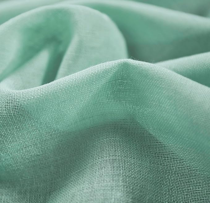 Mengersi Linen Canopy Bed Curtains for Twin,Full,Queen and King Size Bed,Bed Canopy Natural Blended Curtain Panels, 8 Panels Set (All Bed Sizes, Sea Mist)