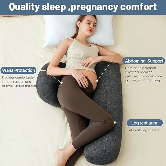 Pregnancy Pillow - Maternity Pillow for Pregnant Women, Pregnancy Body Pillow with Adjustable and Removable Cooling Cover, Support for Back, Legs, and Belly of Pregnant Women