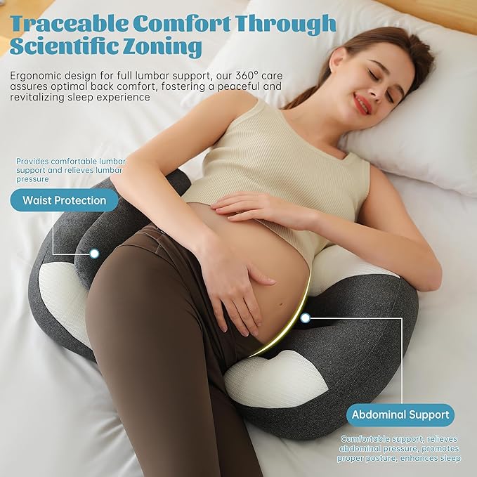 Pregnancy Pillow for Pregnant Women, Soft Pregnancy Body Pillow, Maternity Pillow Used to Support and Relieve Pain or discomfort in The Waist, Abdomen and Buttocks, Adjustable (Dark Grey)
