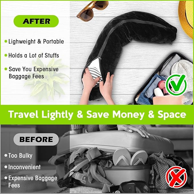 Stuffable Neck Pillow For Travel, Customizable Comfort and Ergonomic Support for Neck and Head, Ideal for Airplane, Car, Train, and Office, Soft, Breathable Cover, Lightweight and Portable