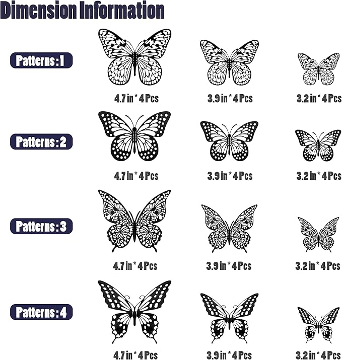 SAOROPEB 3D Butterfly Wall Decor 48 Pcs 4 Styles 3 Sizes-Butterfly Birthday Decorations&Butterfly Party Decorations&Butterfly Cake Decorations-Removable Gold Butterfly Decorations (Black)