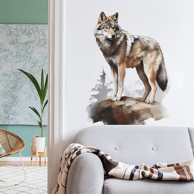 Waterproof Removable Vinyl PVC Wolf Safari Animal Wall Decal Wall Sticker for Nursery School Classroom Livingroom Bedroom Bathroom Decor Peel Stick Art Wallpaper Stickers,Room Decals