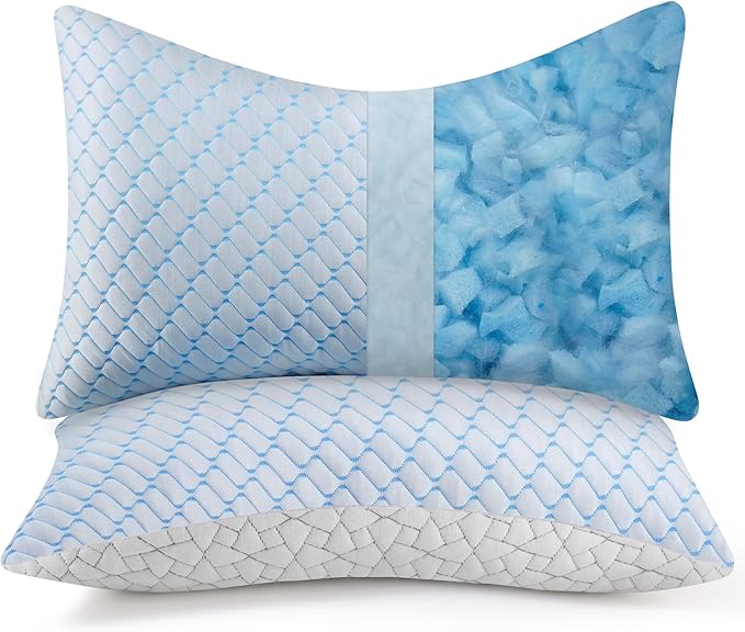 Bafode Memory Foam Pillows Queen Size Set of 2 Cooling Bed Pillow 2 Pack Shredded Memory Foam Pillow for Sleeping 20x30