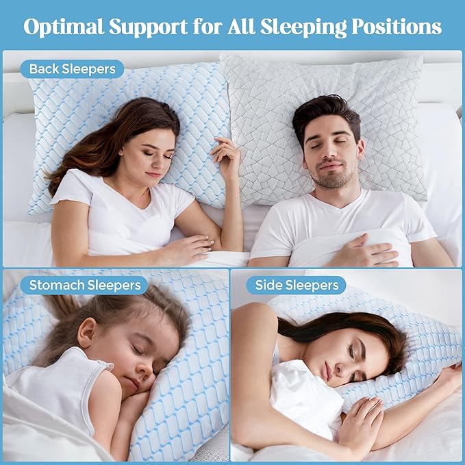 Bafode Memory Foam Pillows King Size Set of 2 Cooling Bed Pillow 2 Pack Shredded Memory Foam Pillow for Sleeping 20x36