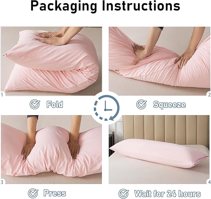 WhatsBedding Memory Foam Body Pillow with 100% Cotton Jersey Knitted Cover, Luxury Soft Large Long Pillow for Adults, Firm Full Body Pillow with Removable Zippered Pillow Case - Pink