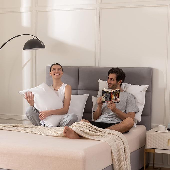 Luxury Goose Feathers Down Pillows Queen Size Set of 2, Hotel Quality Fluffy Bed Pillows, Soft Pillows for Sleeping, Organic Cotton Cover(20x28”, Pack of 2)