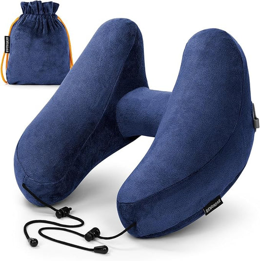 Inflatable Travel Pillow, H-Shape Inflatable Neck Pillow for Traveling on Plane, Washable Cover Travel Pillow Inflatable Airplane Pillow for Neck Support, Blow up Neck Pillows for Air Travel