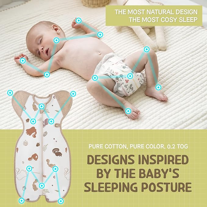 Swaddle, Cool Air Mesh, Infant Transition Safe Sleep Sack for Baby Girl & Boy, 100% Organic Cotton Blanket (Large 6-12 Months 19-26lbs 28 Inches Chipmunk)