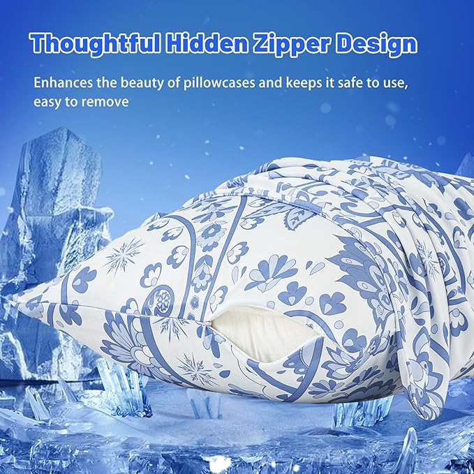 Cooling Pillow Cases for Hot Sleepers - Double Side Arc-Chill Q-Max>0.5 Cooling Fiber Cool Pillow Cases 2 Pack - Breathable Soft Cold Pillow Cases with Hidden Zipper (20" x 30")