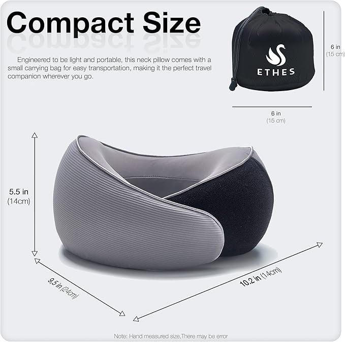 Travel Neck Pillow, Memory Foam Ergonomic Neck Pillow for Travel.Neck Support Travel Pillow for Airplane/Car Trips. Lightweight Design for Neck Pain Relief. Plane Pillow. Neck Travel Pillow