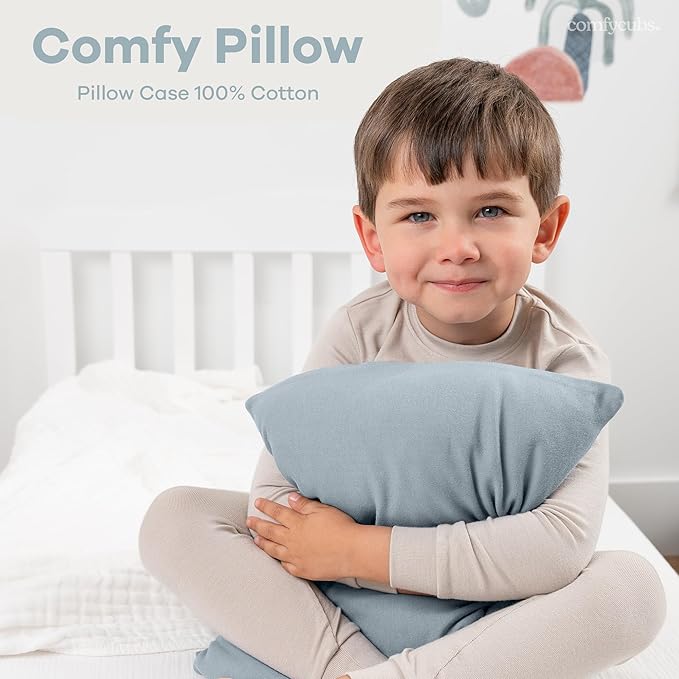 Comfy Cubs Toddler Pillow with Soft Cotton Pillowcase, 13"x18", Pacific Blue - Kids Pillow for Sleeping & Travel - Comfortable Small Pillow - Kids Travel Pillow with Breathable Microfiber Fill
