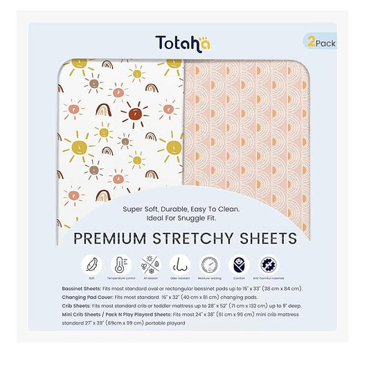 TotAha Baby Crib Sheets Boho Rainbow for Boys Girls, Hypoallergenic Crib Mattress Fitted Sheet Neutral, Ultra Soft Crib Sheets 28x52x9 Extra Deep Pocket, 2 Pack