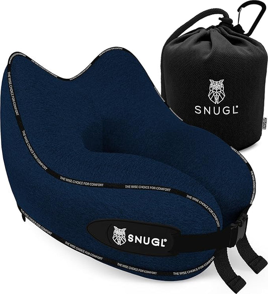 SNUGL Neck Travel Pillow - Memory Foam Airplane Pillow - Flight Pillow | Neck Support Travel Pillow with Carry Bag & Clip | Neck Pillows for Sleeping Travel Plane | Flying Travel Essentials - Navy