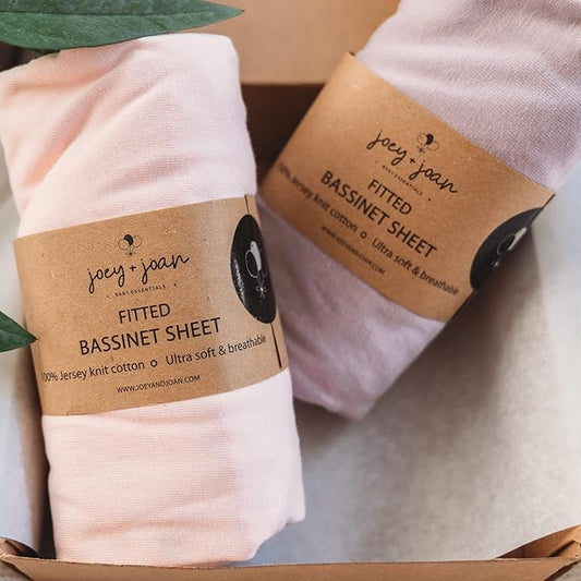 Bassinet Sheets Compatible with 4moms Mamaroo Sleep Bassinet - Fits 18 x 30 Inch Oval Bassinet Mattress – Snuggly Soft 100% Jersey Cotton – 2 Pack – Pale Pink + Lilac – 2 Pack