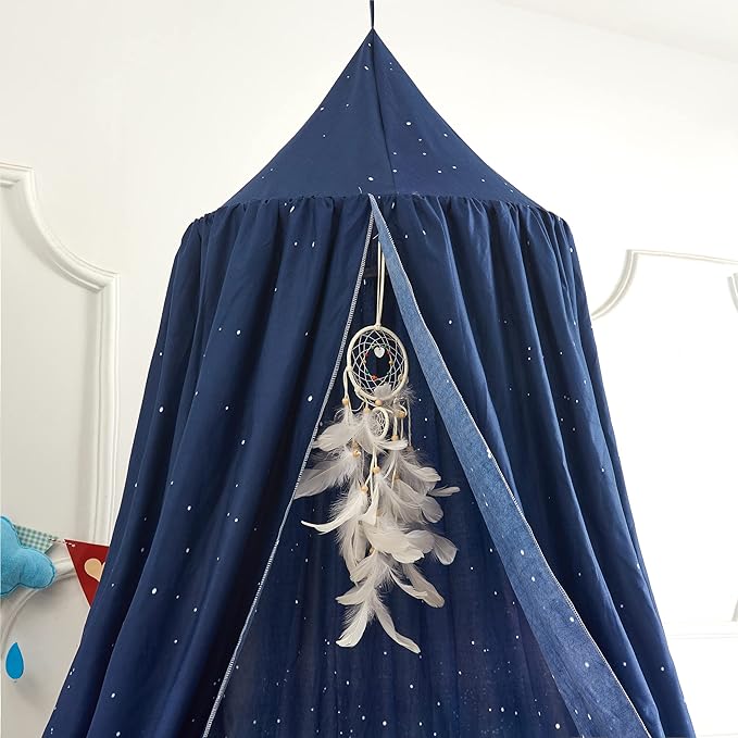 Mengersi Bed Canopy for Boys Kids,Starry Sky Gradient Reading Nook Castle Hanging House Princess Castle Bedroom Decoration (Dark Blue)