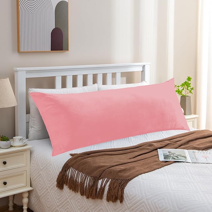 Pink Body Pillow for Adults Shredded Memory Foam Long Pillow for Sleeping Firm Hug Pillows Removable Cover for Side and Back Sleepers Full Pillow with Pink Pillowcase