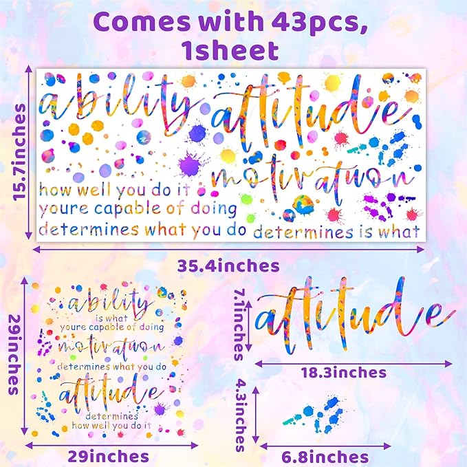 Inspirational Quotes Wall Decal Colorful Inspirational Wall Stickers Vinyl Motivational Phrases Stickers Removable Peel and Stick Wall Stickers for Nursery Classroom Kids Room Decor