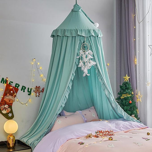 VETHIN Bed Canopy for Girls Kids,Princess Round Dome Children Dreamy Mosquito Net Bedding Girls Room Castle Play Tent Hanging House Decor Reading Nook Canopies (Green)