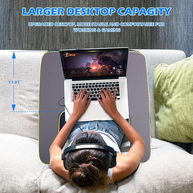 Reading Pillow for Gaming, Arm Rest Lap Pillow Memory Foam Bed Rest Pillow for Working, Soft Lap Desk Pillow Gaming Pillow with Side Pockets, Pillow for Sitting in Bed Floor Sofa Laptop