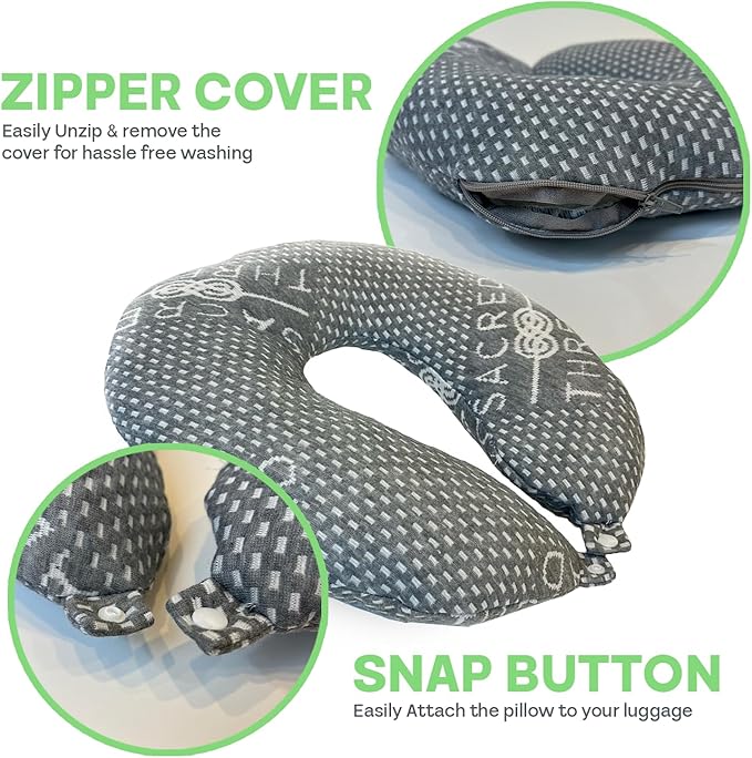Sacred Thread Grey Travel Pillows for Airplanes, Rayon Derived from Bamboo Neck Pillow, Best Rated Travel Pillows with Cooling Memory Foam, Neck Pillows for Sleeping Travel, Airplane Headrest Pillow