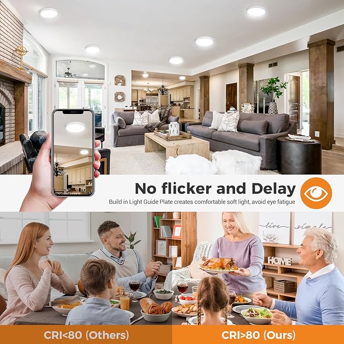 slochi Flush Mount Ceiling Light Fixtures - 3000K-4000K-6500K & 100W Equivalent Flat led Lights for Room Ceiling,Ultra Thin Round White Ceiling Lights for Living Room,Bedroom,Kitchen,Bathroom,Hallway