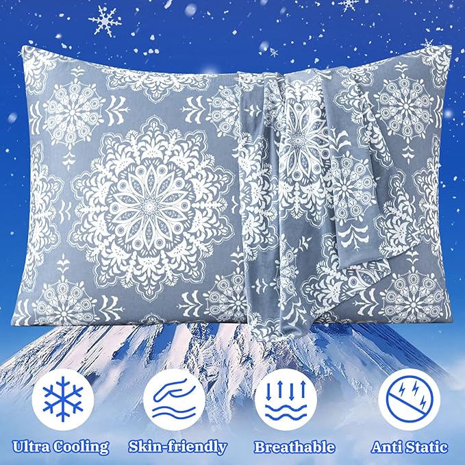 Cooling Pillow Cases for Hot Sleepers - Double Side Arc-Chill Q-Max>0.5 Cooling Fiber Cool Pillow Cases 2 Pack - Breathable Soft Cold Pillow Cases with Hidden Zipper (20" x 26")