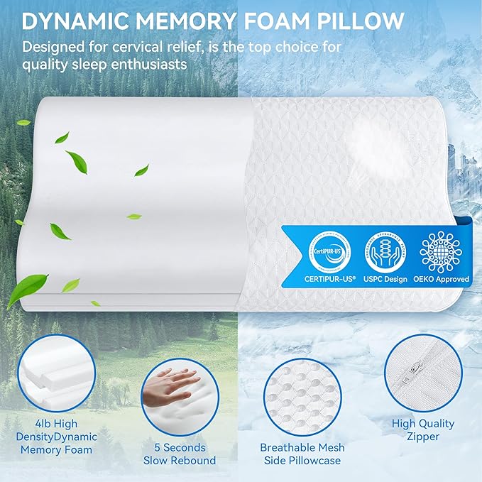 Cervical Neck Pillow King Size - Sandwich Dynamic Memory Foam Pillow for Sleeping, Adjustable Contour Ergonomic Orthopedic Cooling Pillow for Side, Back & Stomach Sleepers Soft