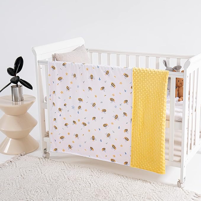 Baby Blanket for Boys Girls Super Soft Blanket,Fluffy Warm Lightweight Baby Receiving Blankets,Double Layer with Dotted Backing for Toddler Nursery (Bee, 50 * 60inch)