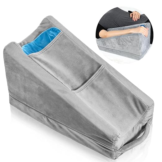Buryeah Arm Pillow Arm Elevation Pillow with 2 Pockets, Soft Ergonomic Support Pillow for Elbow Arm Rest Wedge Pillow Broken Arm Gifts with High Density Foam for Recovery Sleeping Care(Gray)
