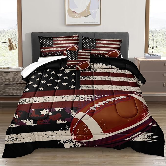 Bedbay Flag Camo Comforter Set King Camouflage Bedding American Flag Comforter Set King Vintage Camo Football Bedding Teen Boys Military Army Comforter 4 Pcs Rugby Ball Games Sports Theme Duvet Set