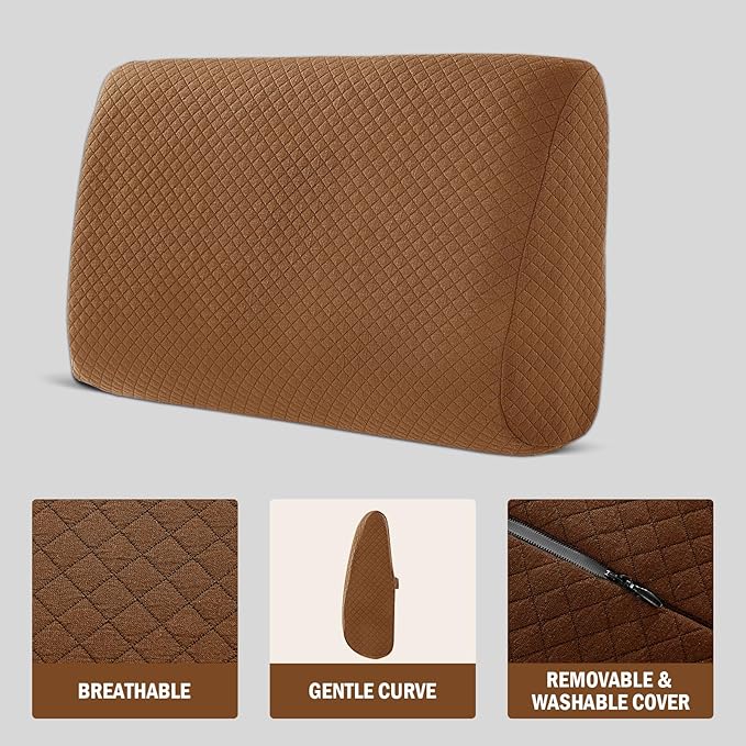 MABOZOO Memory Foam Back Support Cushion for Recliner Chair,Lumbar Support Pillow for Elderly,Extra Large Lumbar Support Pillow with Extension Straps,Coffee