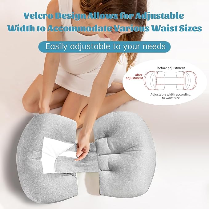 Pregnancy Pillow for Pregnant Women, Soft Pregnancy Body Pillow, Maternity Pillow Used to Support and Relieve Pain or discomfort in The Waist, Abdomen and Buttocks, Adjustable (Light Grey)