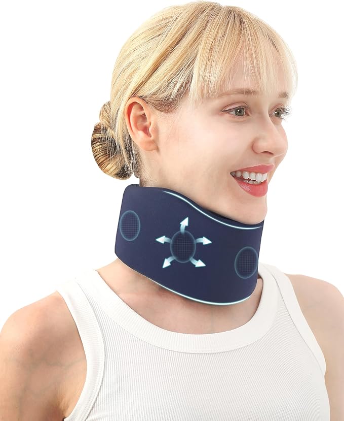 Neck Brace for Pain Relief - 2024 Upgrade Washable Cervical Collar for Neck Pain and Support, Silicone Cervicorrect Neck Brace for Sleeping, Neck Posture Corrector (Dark Blue, 3.35 inch Height)