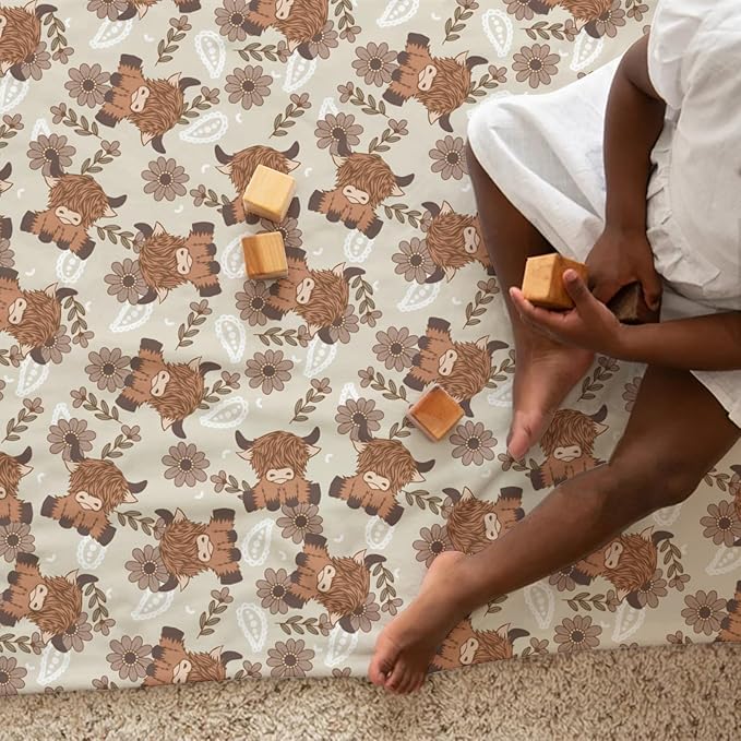 Boho Highland Cow Paisley Floral Baby Blanket Girls Gift, Beige Western Cowgirl Flower Flannel Fleece Nursery Bed Blankets, Soft Lightweight Newborn Infant Toddler Kids Crib Bedding 30 x 40