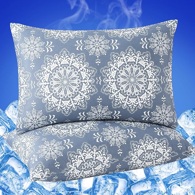 Cooling Pillow Cases for Hot Sleepers - Double Side Arc-Chill Q-Max>0.5 Cooling Fiber Cool Pillow Cases 2 Pack - Breathable Soft Cold Pillow Cases with Hidden Zipper (20" x 26")