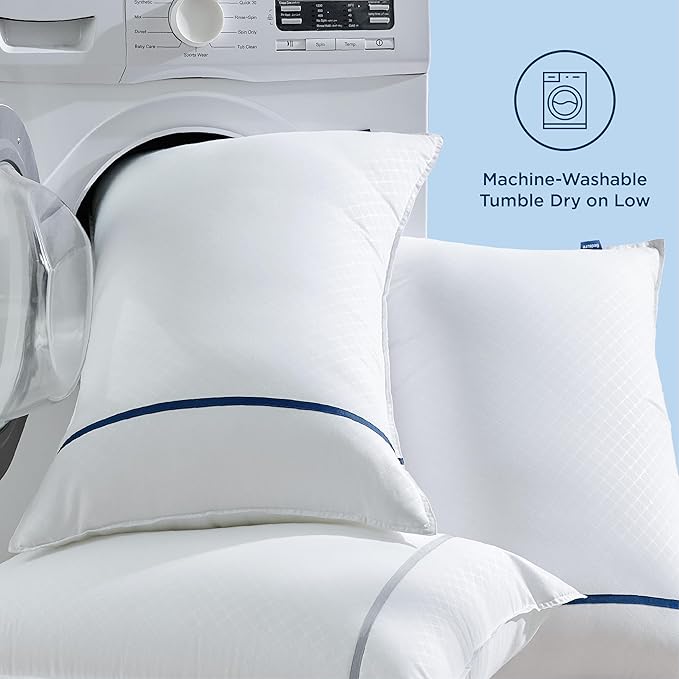 Bedsure Hotel Pillows - Luxury Bed Pillows for Sleeping with Decoration Strip Breathable Cover Soft & Supportive Pillows for Side, Back or Stomach Sleepers (4, Light Khaki, Queen)