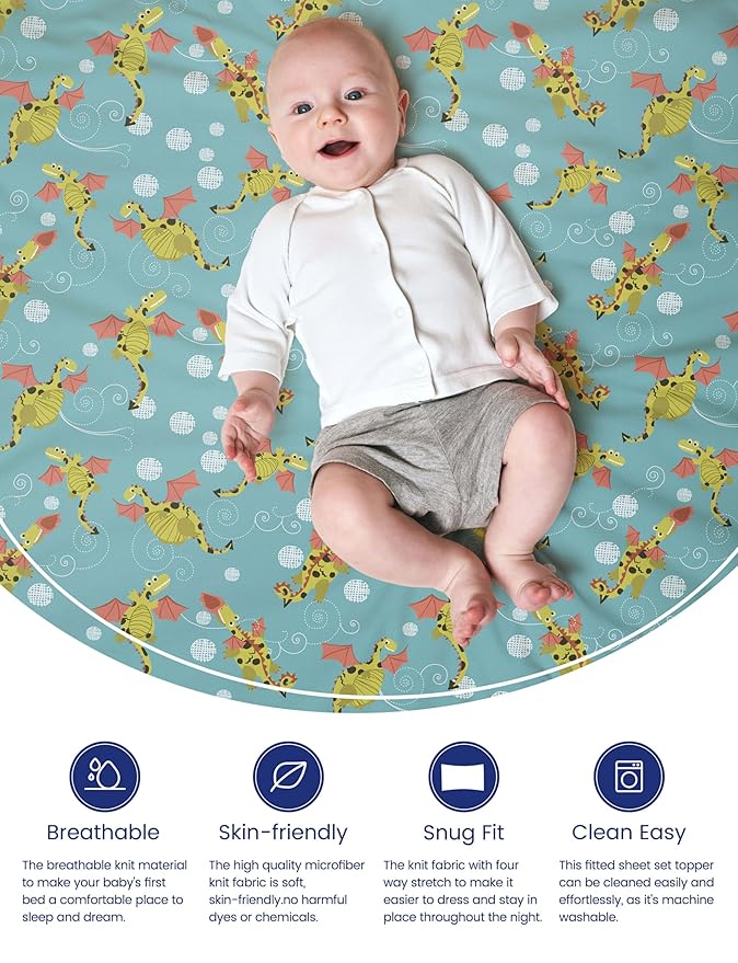 TotAha Premium Stretchy Dinosaur Crib Sheets (2-Pack)-Hypoallergenic, Silky Comfort, Buttery Soft, Calming Effect, All-Season Jersey-Knit Sheets, 9'' Extra Deep Pocket, Space Dino