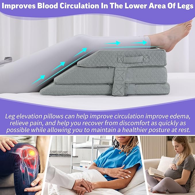 BALAPET Adjustable Wedge Pillow for Double Legs, 8" Height Elevated Leg Rest Pillow for Circulation, Supportive Bolster Pillow for Pregnancy Relieves Pressure Hip Leg Elevation, Light Grey