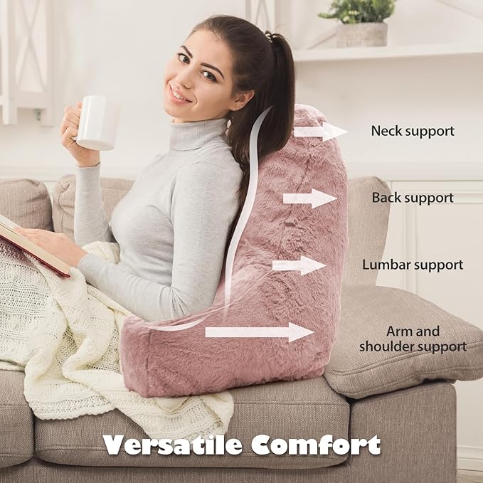 Reading Pillow Large Bed Pillow,Backrest with Arms, Back Support for Sitting Up in Bed, Couch for Lounging Bedrest,Pink