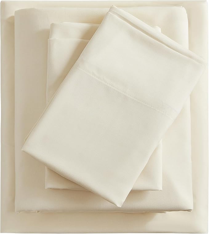 King Sheets Cream, Ultral Soft Cationic Linen Look Sheets, Luxury Cooling Cozy Bed Sheet Set with Non-Slip Fitted Sheet