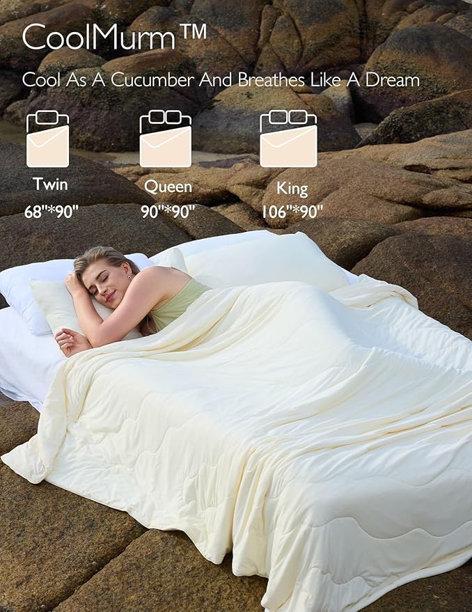 Momcozy Life CoolMurm Cooling Comforter for Hot Sleepers, Twin/Twin XL 68" x90” Pregnancy Cooling Blanket, All-Season Lightweight Soft Breathable Cooling Quilt Duvet, Stay Cool All Night Beige Yellow