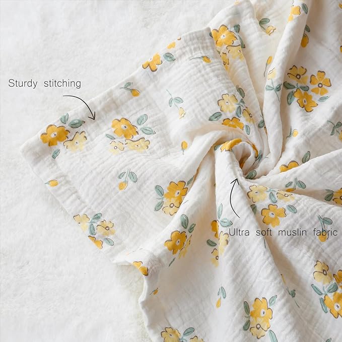 Baby Blankets for Unisex Boys Girls Super Soft Nursery Minky Blankets with Breathable Muslin Cotton Front and 3D Touch Dotted Fleece Backing, Floral Printed Bed Throws Newborn