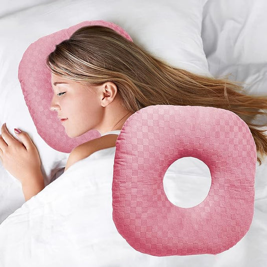 Ear Piercing Pillow for Side Sleepers, Pillow with an Ear Hole for CNH and Ear Pain Ear Inflammation Pressure Sores, O-Shaped Side Sleeping Pillow, Ear Guard Pillow(Pink)