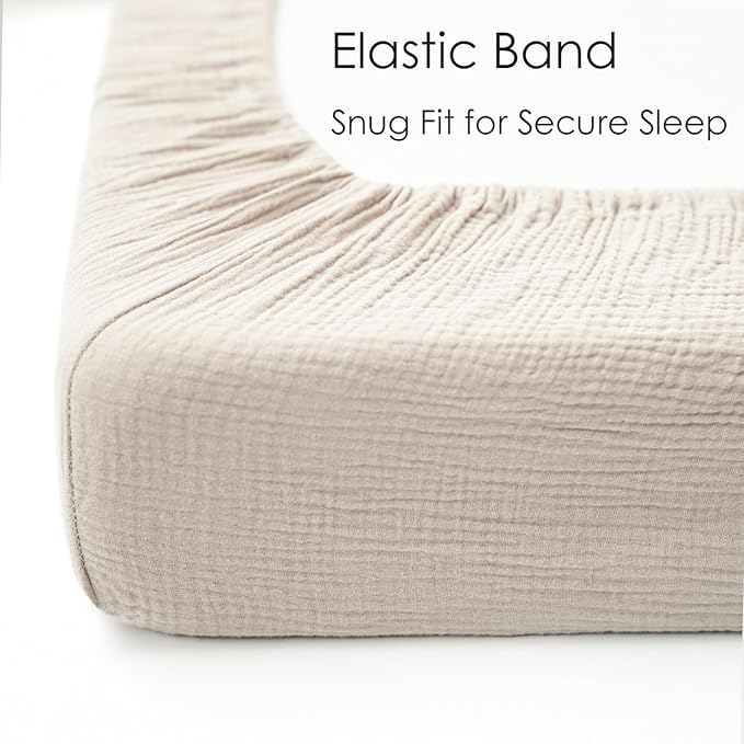 Muslin Cotton Crib Sheets - Neutral Fitted Sheets for Standard Crib& Toddler Mattress Soft and Breathable Baby Sheets for Boys and Girls - 28"x52"