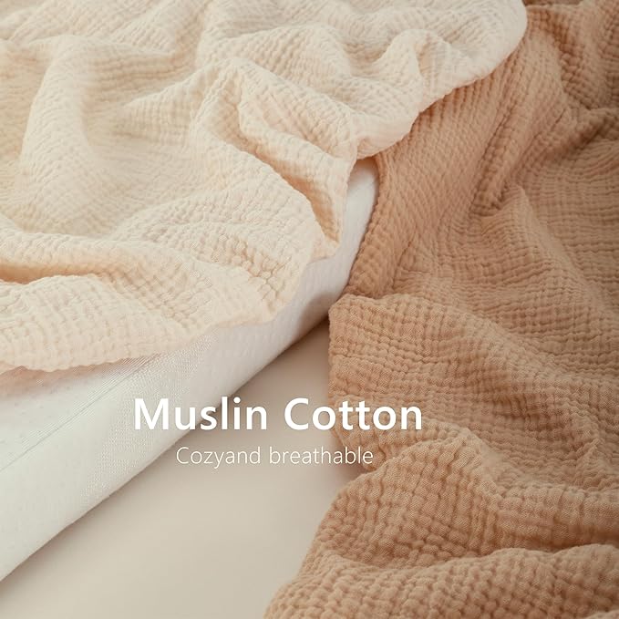 TILLYOU 2 Pack Muslin Crib Sheet for Boys and Girls - 100% Cotton Fitted Crib Sheet for Toddler Standard Crib Mattress, Soft and Breathable, 52"x28"x8",Beige&Light Brown