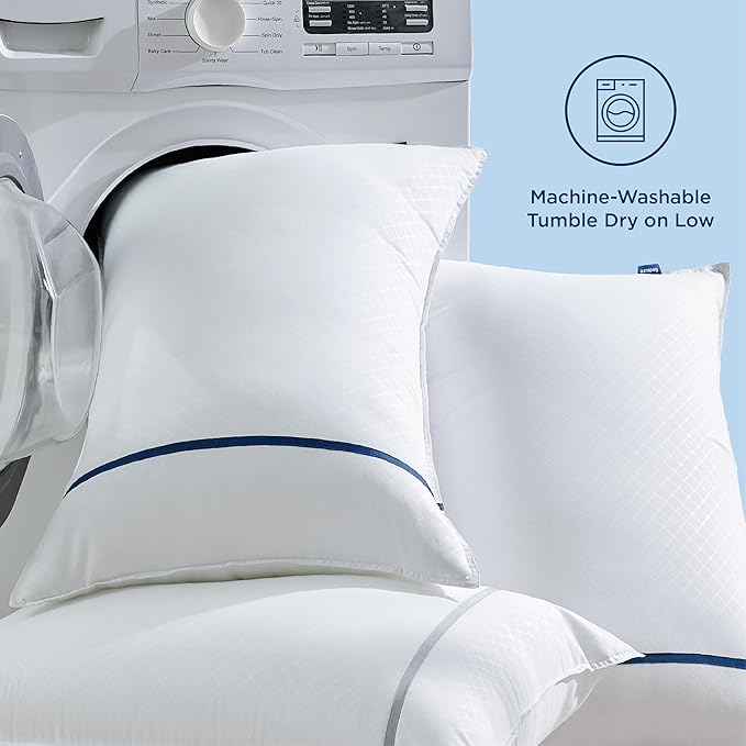 Bedsure Hotel Pillows - Luxury Bed Pillows for Sleeping with Decoration Strip Breathable Cover Soft & Supportive Pillows for Side, Back or Stomach Sleepers (4, Blue, Queen)