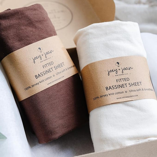 Bassinet Fitted Sheets Compatible with Arms Reach Cosleeper Versatile, Clear-Vue, Cambria and Mini– Snuggly Soft 100% Jersey Cotton – Cream + Brown – 2 Pack – Not for Ideal Ezee